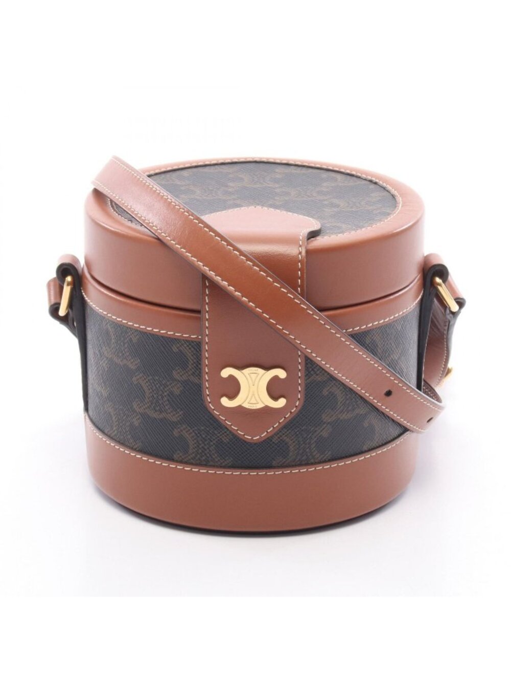 Celine Shoulder Bag Tumble Small Triomphe Black Brown Canvas Leather